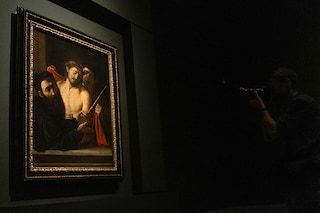 A painting by Italian master Caravaggio entitled "Ecce Homo" is pictured at the Prado museum in Madrid, on May 27, 2024. Credit: Photography PIERRE-PHILIPPE MARCOU / AFP