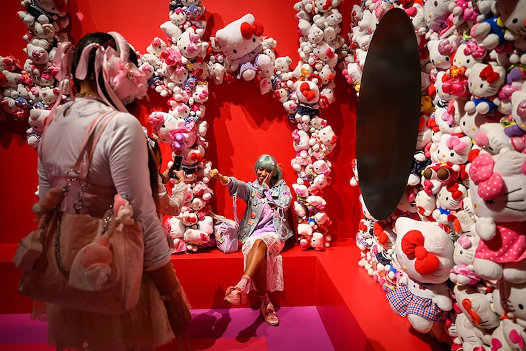 Social media influencer Chixpudding (R) at Hello Kitty"s 50th anniversary event titled CUTE, an exhibition exploring cuteness, in London, in January 2024. Image: Leon Neal/Getty Images
