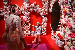 Social media influencer Chixpudding (R) at Hello Kitty"s 50th anniversary event titled CUTE, an exhibition exploring cuteness, in London, in January 2024. Image: Leon Neal/Getty Images