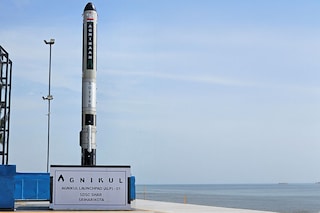 (File) Agnibaan SubOrbital Technological Demonstrator (SOrTeD), vehicle is seen at Agnikul"s Launchpad at Satish Dhawan Space Center in Sriharikota, India.
Image: Agnikul Cosmos Private Limited/Handout via REUTERS