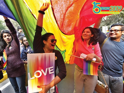 LGBT rights activists and supporters take part in the Delhi Queer Pride March in November 2015
Image: Raj K Raj/Hindustan Times Via Getty Images LGBT rights activists and supporters take part in the Delhi Queer Pride March in November 2015
Image: Raj K Raj/Hindustan Times Via Getty Images