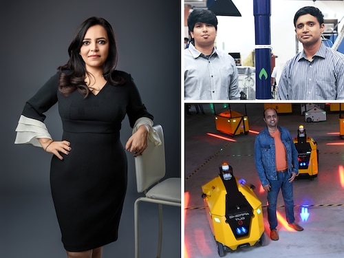 (Clockwise from left) Annu Talreja, CEO, Accacia, Moin SPM (left ) and Srinath Ravichandran, Cofounders, Agnikul Cosmos and Saurabh Chandra, CEO, Ati Motors
Image: Annu - Courtesy Accacia  Agnikul Cosmos - Courtesy Agnikul Cosmos Saurabh - Selvaprakash Lakshmanan for Forbes India