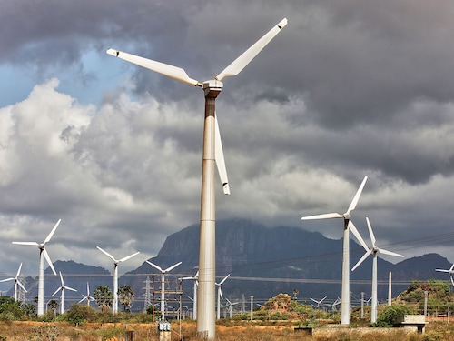 Wind turbines in Punniyavalanpuram, Tamil Nadu, India.
Image: Creative Touch Imaging Ltd./NurPhoto via Getty Images Wind turbines in Punniyavalanpuram, Tamil Nadu, India.
Image: Creative Touch Imaging Ltd./NurPhoto via Getty Images