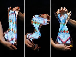 The latest prototype of LG Display"s stretchable screen can stretch from 12 to 18 inches. 
Image: Courtesy of LG DisplayÂ©