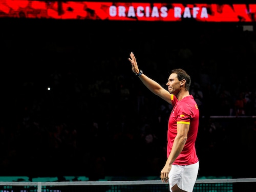 Rafael Nadal bids adieu to professional tennis after being knocked out of the Quarter-Final of the Davis Cup Final at Palacio de Deportes Jose Maria Martin Carpena on November 19, 2024, in Malaga, Spain.