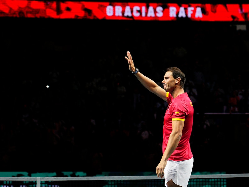 Rafael Nadal bids adieu to professional tennis after being knocked out of the Quarter-Final of the Davis Cup Final at Palacio de Deportes Jose Maria Martin Carpena on November 19, 2024, in Malaga, Spain.