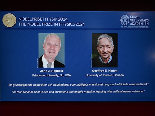 American John Hopfield and British-Canadian Geoffrey Hinton have won the Nobel Prize in Physics for pioneering work in the development of artificial intelligence.
Image: Jonathan Nackstrand / AFP© American John Hopfield and British-Canadian Geoffrey Hinton have won the Nobel Prize in Physics for pioneering work in the development of artificial intelligence.
Image: Jonathan Nackstrand / AFP©