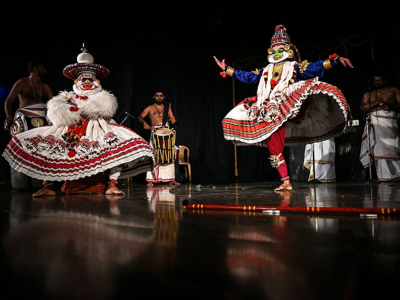 Artists perform Kathakali, a traditional form of classical Indian dance, during a show at a cultural festival in Chennai on September 12, 2024. Image: R Satish Babu/ AFP
