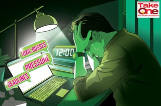 Workaholism or work addiction is not recognised as a formal disorder—meaning, doctors cannot clinically diagnose it.
Illustration: Chaitanya Dinesh Surpur