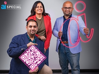 (From left): Tanuj Bhojwani, head, People+ai Tanvi Lall, director of strategy, People+ai Vishnu Subramanian, founder, Jarvis Labs
Image: Selvaprakash Lakshmanan for Forbes India