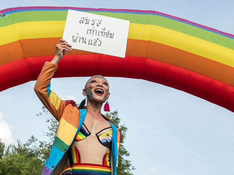 Activists hailed a "monumental step" as Thailand becomes only the third place in Asia where same-sex couples can tie the knot, after Taiwan and Nepal.
Image: Chanakarn Laosarakham / AFP©