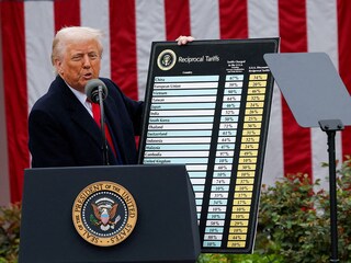 US President Donald Trump delivers remarks on tariffs in the Rose Garden at the White House in Washington, DC, US on April 2, 2025. Image: Carlos Barria / Reuters