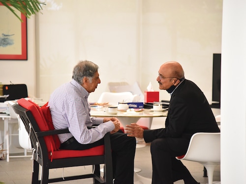 Author Thomas Mathew (right) spent close to 140 hours in conversation with Ratan Tata while researching and writing the biography
Image: CourtesyThomas Mathew