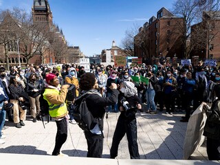 Protesters gather outside Harvard University to show their disapproval of actions taken under the Trump administration.
Image: Brett Phelps/The Boston Globe via Getty Images