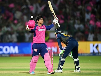 14-year-old Vaibhav Suryavanshi of Rajasthan Royals celebrates after becoming the youngest player to score a century, the second fastest in the Indian Premier League, against Gujarat Titans in Jaipur on April 28, 2025. Suryavanshi"s whirlwind 35-ball century, featuring 11 sixes and 7 fours, was a display of phenomenal power hitting, blending fearlessness and raw ability.