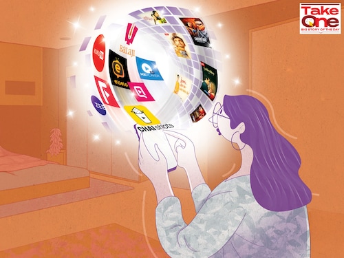 Apart from Flick TV, some other startups vying for a share of the micro drama pie include Kuku FM, EloElo, Quick TV and Chai Shots. Established names such as Balaji Telefilms, Zee Entertainment and Amazon MX Player are also in the fray.
Illustration by chaitanya dinesh surpur
images: shutterstock, Getty Images freepik Apart from Flick TV, some other startups vying for a share of the micro drama pie include Kuku FM, EloElo, Quick TV and Chai Shots. Established names such as Balaji Telefilms, Zee Entertainment and Amazon MX Player are also in the fray.
Illustration by chaitanya dinesh surpur
images: shutterstock, Getty Images freepik