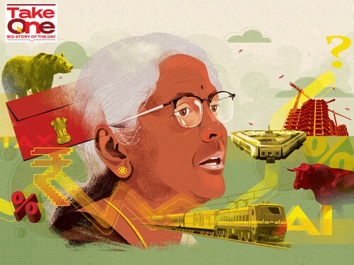 The positives of the FY26 Union Budget and negatives of the Q3FY25 earnings season may be drowned out in the fallout of the US imposing high tariffs on three major exporters to the US
Illustration: Chaitanya Dinesh Surpur The positives of the FY26 Union Budget and negatives of the Q3FY25 earnings season may be drowned out in the fallout of the US imposing high tariffs on three major exporters to the US
Illustration: Chaitanya Dinesh Surpur