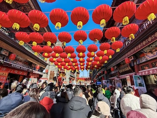 Tourists walk under red lanterns at Tianjin Ancient Cultural Street on the sixth day of the Spring Festival, or the Chinese New Year, on February 3, 2025 in Tianjin, China.
Image: Ma Di/VCG via Getty Images