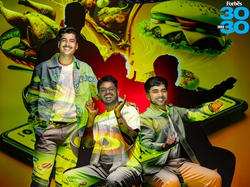 (From left) Ujjwal Sukheja, Saran S and Aniket Shah
Image: Selvaprakash Lakshmanan for Forbes India Directed By: Kapil Kashyap
Background Image: Shutterstock