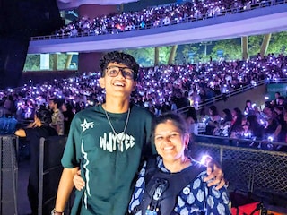Priya Mohan, 45, a teacher for deaf children along with her son Satya, 20, at the last Coldplay concert in Mumbai.