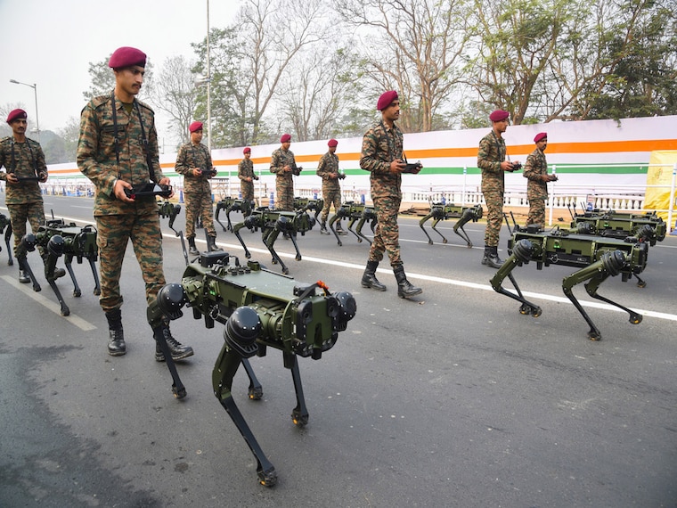The Indian Army showcases Robotic Mules ahead of the final dress rehearsal for the upcoming Republic Day parade in Kolkata, India, on January 24, 2025. Indian Army Robotic Mules will also register their presence at the prestigious annual Republic Day parade for the first time.