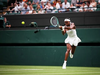 US player Coco Gauff plays a backhand return to Ukraine"s Dayana Yastremska during their women"s singles first round tennis match on the second day of the 2025 Wimbledon Championships at The All England Lawn Tennis and Croquet Club in Wimbledon, southwest London, on July 1, 2025.
Image: Henry Nicholls / AFP