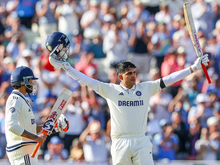 India"s captain Shubman Gill celebrates his century on the opening day of the second cricket test match between England and India at Edgbaston cricket ground in Birmingham, central England on July 2, 2025.