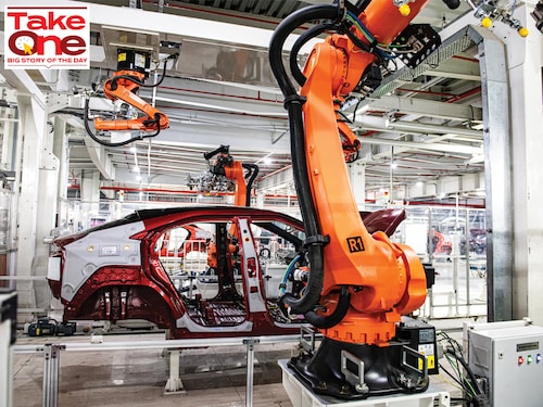 Electric SUVs XEV9e and BE6 on the production line at Mahindra &amp Mahindra’s Chakan plant near Pune
Image: Amit Verma