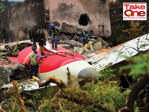 Investigators scour the scene as a crane retrieves part of the fuselage of the crashed Air India Boeing 787 Dreamliner flight AI 171 on June 14 in Ahmedabad
Image: Ritesh Shukla / Getty Images Investigators scour the scene as a crane retrieves part of the fuselage of the crashed Air India Boeing 787 Dreamliner flight AI 171 on June 14 in Ahmedabad
Image: Ritesh Shukla / Getty Images