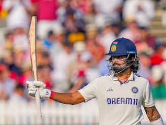 India"s batter KL Rahul celebrates his half century during the second day of the third Test match between India and England, at the Lord"s Cricket Ground, in London, Friday, July 11, 2025.