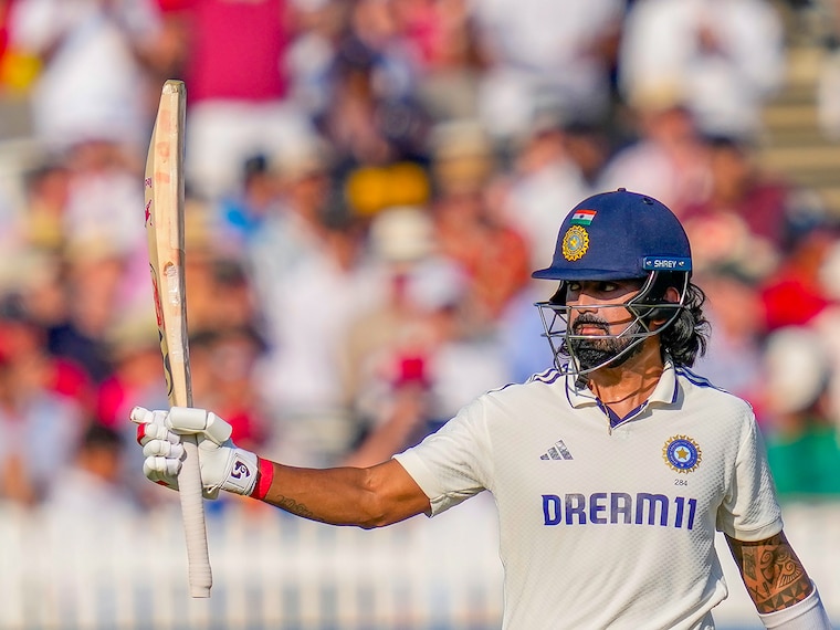 India"s batter KL Rahul celebrates his half century during the second day of the third Test match between India and England, at the Lord"s Cricket Ground, in London, Friday, July 11, 2025.