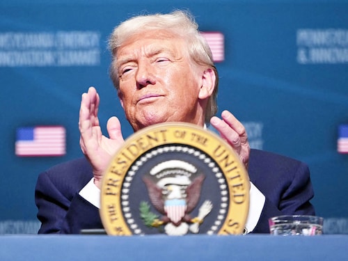 US President Donald Trump claps as he attends the Pennsylvania Energy and Innovation Summit on the campus of Carnegie Mellon University in Pittsburgh, Pennsylvania on July 15, 2025.
Image: Andrew Caballero- Reynolds / AFP