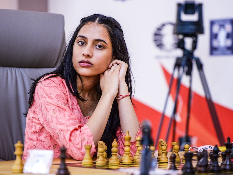 India"s chess player Divya Deshmukh is seen during the FIDE Women"s World Cup 2025 final match tiebreaks against compatriot Koneru Humpy in Batumi, Georgia, July 28, 2025. 19-year-old Deshmukh beat veteran Humpy in the second rapid tie-breaker to become the first Indian champion of the FIDE Women"s Chess World Cup. The win earned Divya the "Grandmaster" title and also ensures her qualification for the Candidates tournament.