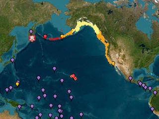 This image courtesy of the National Oceanic and Atmospheric Administration"s (NOAA) Tsunami Warning System shows tsunami warnings (red), advisories (orange) watches (yellow) and threats (purple) after a massive 8.7 earthquake hit off of Russia"s far east on July 30, 2025. 
Image: NOAA / AFP