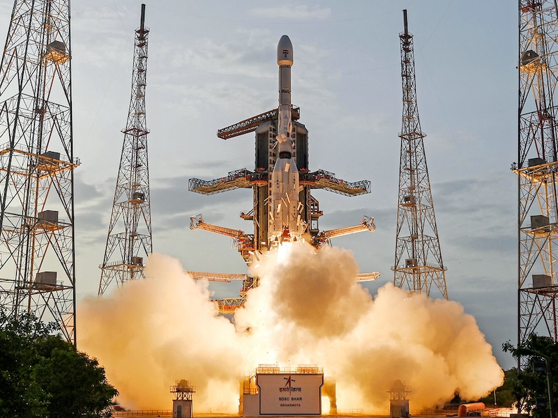 Indian Space Research Organisation"s launch vehicle GSLV-F16 carrying the NISAR earth observation satellite lifts off from the launch pad at the Satish Dhawan Space Centre in Sriharikota, Andhra Pradesh on July 30, 2025. This formidable radar satellite, jointly developed by the United States and India, is designed to track subtle changes in Earth"s land and ice surfaces and help predict both natural and human-caused hazards.
