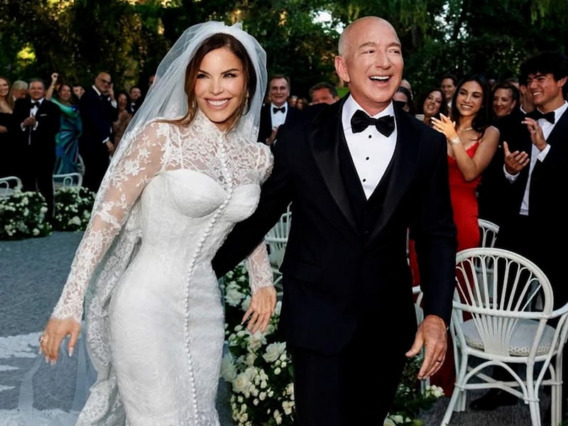 Amazon"s founder Jeff Bezos and media personality Lauren Sanchez Bezos captured on the day of their wedding. The couple exchanged vows at a black-tie ceremony on the island of San Giorgio in the presence of guests including Kim and Khloe Kardashian, Oprah Winfrey and Orlando Bloom, in Venice, Italy, on June 27, 2025. Image: @laurensanchezbezos via Instagram/via Reuters.