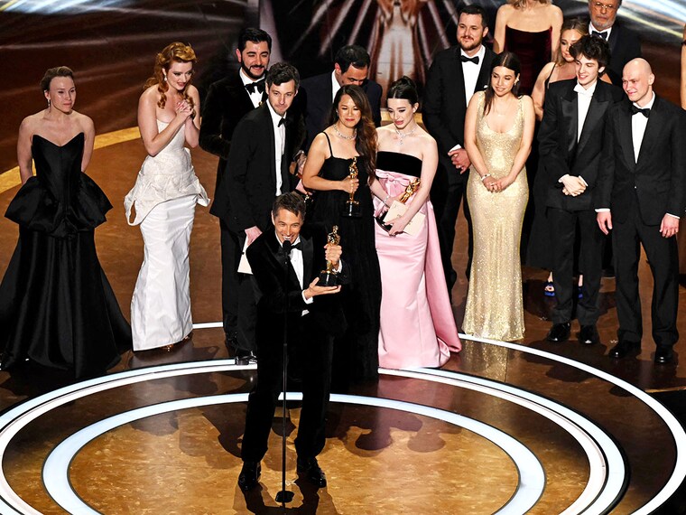 US filmmaker Sean Baker accepts the award for Best Picture for "Anora" onstage during the 97th Annual Academy Awards at the Dolby Theatre in Hollywood, California on March 2, 2025. 
Image: Patrick T. Fallon / AFP