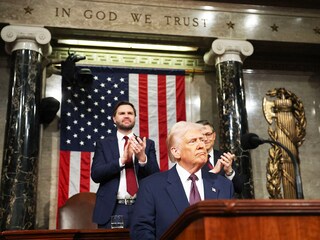 US President Donald Trump stands as he concludes his address to a joint session of Congress in the House Chamber of the US Capitol in Washington, DC, on March 4, 2025.
Image: Win McNamee / Pool / AFP