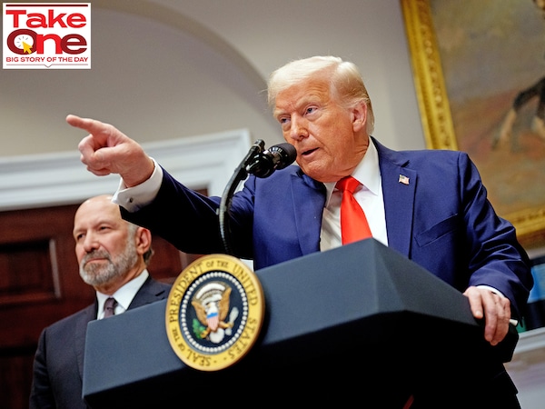 US President has imposed 25 percent tariffs on imports from Mexico and Canada effective from March 4, along with doubling of duties to 20 percent (from 10 percent) on Chinese goods. 
Image: Andrew Harnik/Getty Images