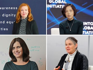(Clockwise from top left) Kate Crawford, senior principal researcher at Microsoft Research Fei-Fei Li, founder of World Labs and professor at Stanford Daphne Koller, co-founder and CEO of Insitro Shafi Goldwasser, Turing Award winner, pioneering cryptographer. Image: Getty Images