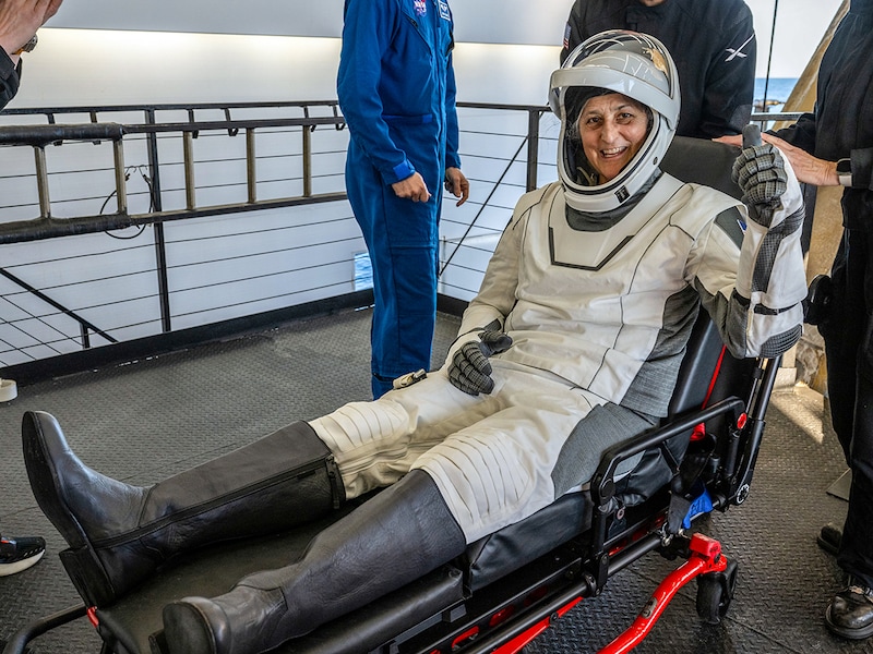 NASA astronaut Sunita Williams is helped out of a SpaceX Dragon spacecraft onboard the SpaceX recovery ship MEGAN after she, NASA astronaut Nick Hague, and Butch Wilmore, and Roscosmos cosmonaut Aleksandr Gorbunov landed in the water off the coast of Tallahassee, Florida, Tuesday, March 18, 2025. Hague, Gorbunov, Williams, and Wilmore are returning from a long-duration science expedition aboard the International Space Station.