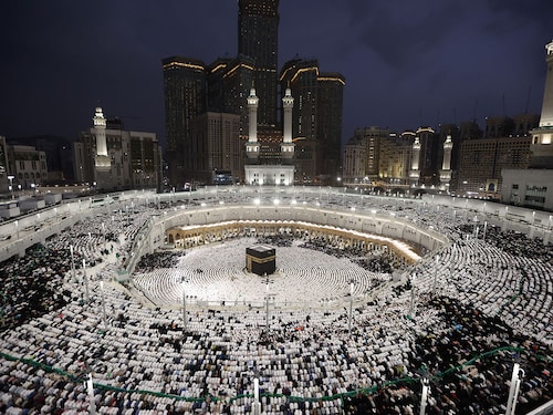 Muslims pray around the Kaaba at the Grand Mosque in the holy city of Mecca on March 26, 2025, on Laylat al-Qadr, or Night of Destiny, one of the holiest nights during the holy fasting month of Ramadan.
