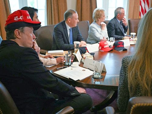 Elon Musk, looks on as US President Donald Trump holds a meeting with his Cabinet, in the Cabinet Room of the White House in Washington, DC, of April 30, 2025.
Image: Jim WATSON / AFP