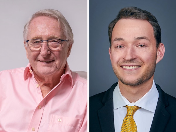 (L-R) Joe Foster, co-founder of Reebok, and Ben Weiss, founder and CEO, Syntilay