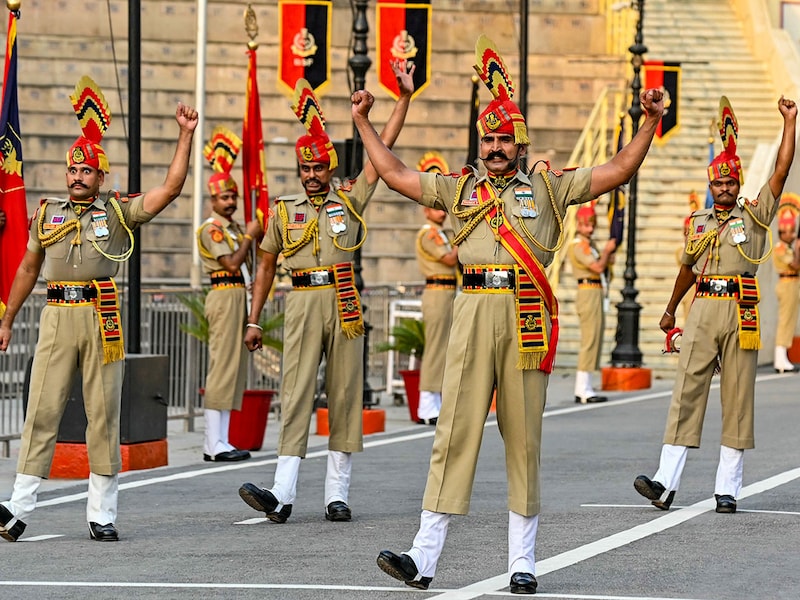 Indian Border Security Force (BSF) personnel perform during the beating retreat ceremony at the Attari-Wagah border between Pakistan and India on the outskirts of Amritsar on May 20, 2025. India said on May 20 it would resume a daily border ceremony with neighbouring Pakistan, which it briefly halted earlier this month following the most serious conflict between the nuclear-armed archrivals for decades.