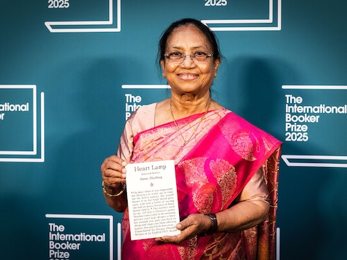Banu Mushtaq, author of "Heart Lamp" attends the official winners" ceremony of the International Booker Prize 2025 at Tate Modern in London, United Kingdom on May 20, 2025. The International Booker Prize is awarded annually for the finest single work of fiction from around the world which has been translated into English and published in the UK and Ireland. 
Photo by Wiktor Szymanowicz/Anadolu via Getty Images