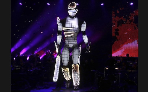  A giant puppet cricketer during the ICC Cricket World Cup 2015 opening event at the Sidney Myer Music Bowl in Melbourne, Victoria <br /><br />&nbsp                        