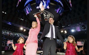  US Senator Ted Cruz (right) with wife Heidi and daughters Catherine and Caroline announces his candidacy to become US President during an event at Liberty College in Lynchburg, Virginia, on March 23. Cruz, a conservative firebrand who frequently clashes with leaders of his Republican Party, became the first major figure from either party to jump into the 2016 presidential election race <br /><br />                        