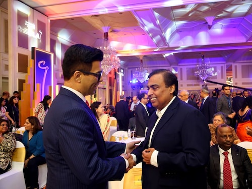  <p>Mukesh Ambani with filmmaker Karan Johar at the CNBC-TV18 India Business Leader Awards 2020 event in Mumbai</p>