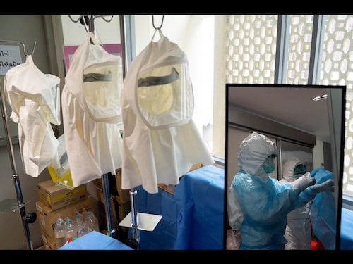  <p>Nurses wearing personal protective equipment (PPE) before entering the room of a Covid-19 patient in the Intensive Care Unit (ICU) of the Emerging Infectious Disease Clinic at King Chulalongkorn Memorial Hospital in Bangkok, Thailand.&nbsp</p>